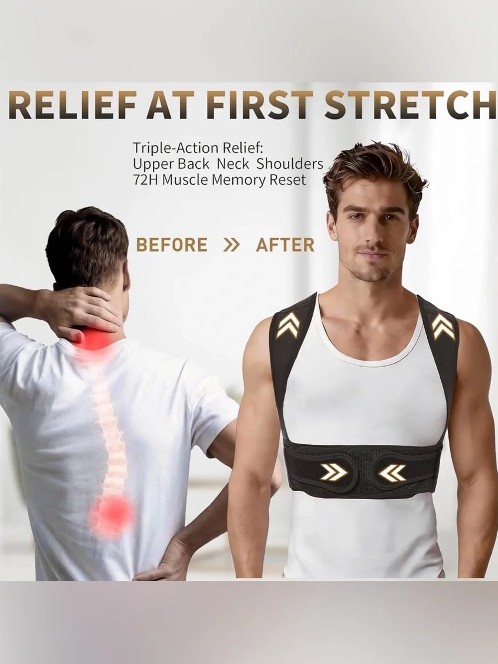 5/$30 Adjustable Black Posture Corrector Support Brace - Large NWT